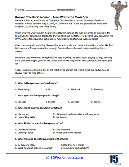 Dwayne "The Rock" Johnson Biography Worksheet
