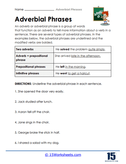 Adverbial Phrase Worksheets