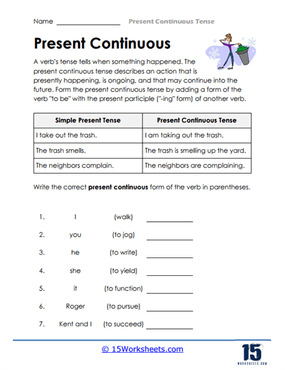 Present Continuous Worksheets