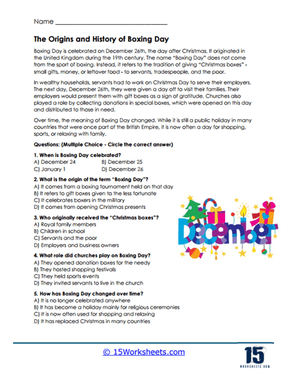 Boxing Day Worksheets