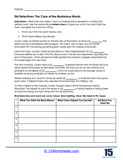 Eid Sleuths Worksheet