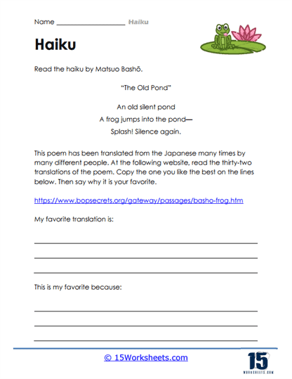 Frog Splash Worksheet