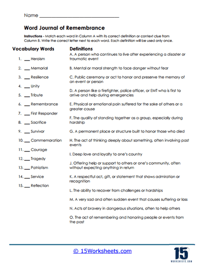 Heroic Words Worksheet