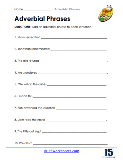 Adverb Add-On Worksheet