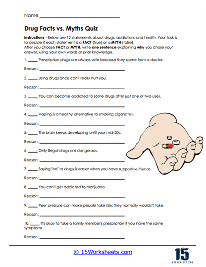 Drug Facts vs. Myths Worksheet