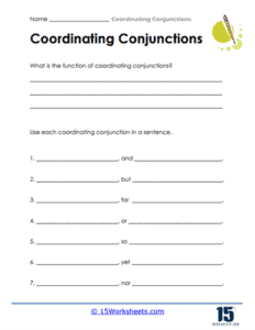 Coordinating Conjunctions Worksheets | Connective Words - 15 Worksheets.com
