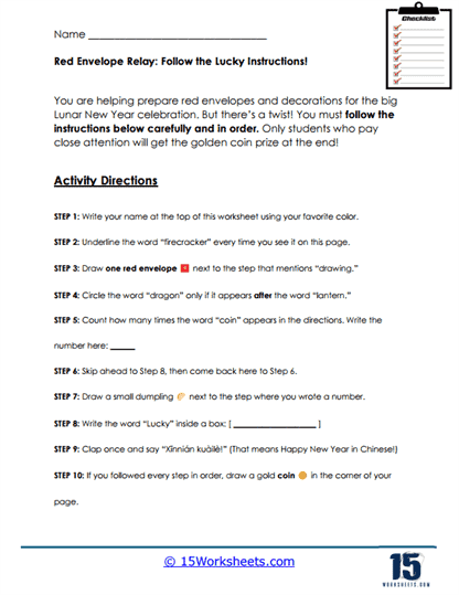 Red Envelope Relay Worksheet