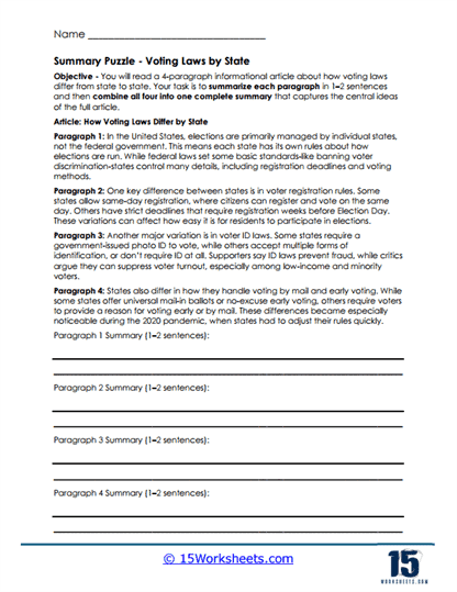Summary Shuffle Worksheet