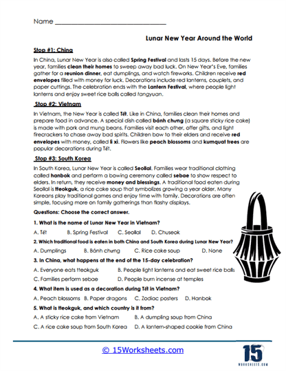 Global Celebrations Worksheet