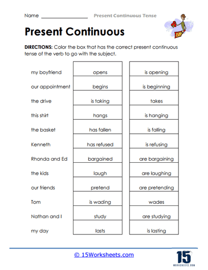 Verb Matcher Worksheet