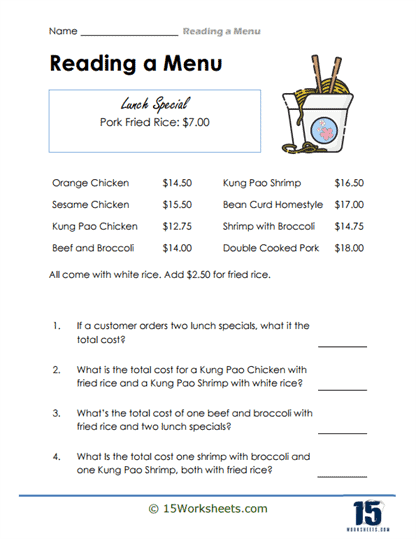 Lunch Logic Worksheet