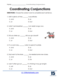 Coordinating Conjunctions Worksheets | Connective Words - 15 Worksheets.com