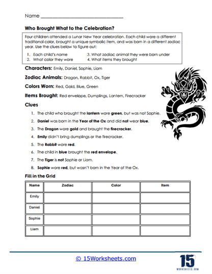 Celebration Sleuths Worksheet