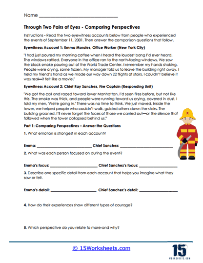 Eyewitness Emotions Worksheet