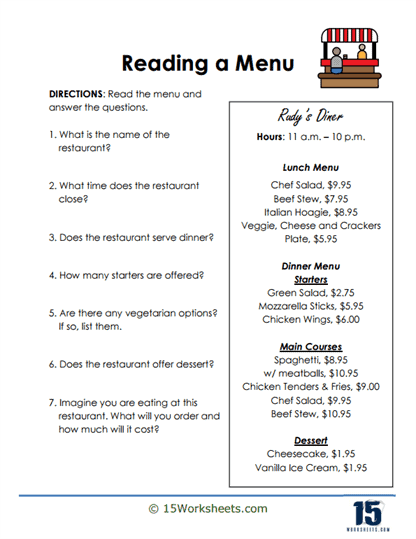 Diner Decisions Worksheet