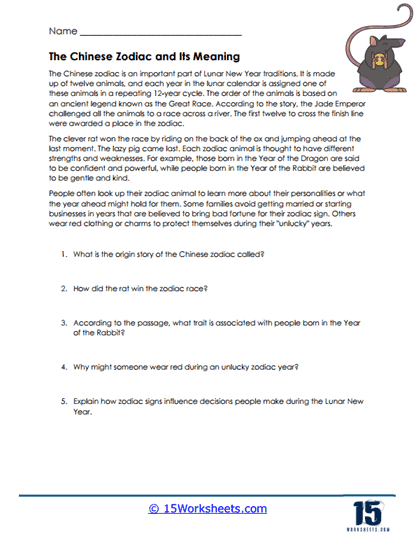 Zodiac Origins Worksheet
