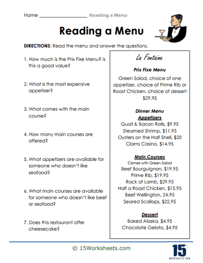 Fancy Feast Worksheet