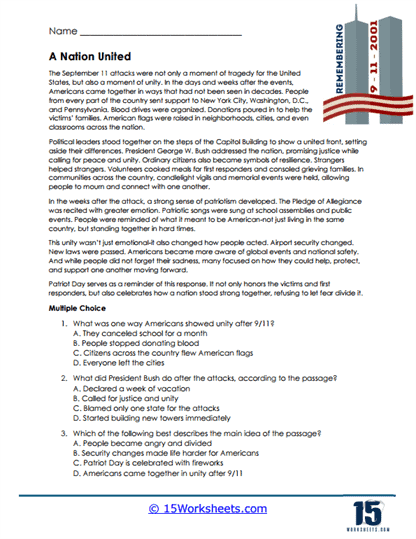 Patriot Day Worksheets
