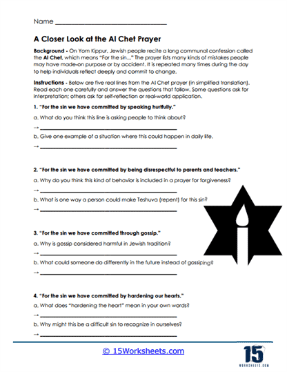 Prayer Reflection Worksheet