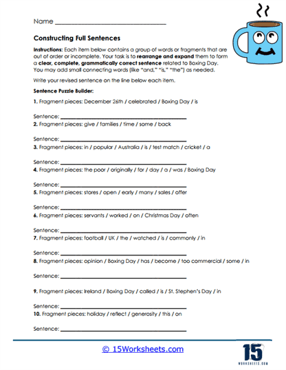 Sentence Builder Worksheet