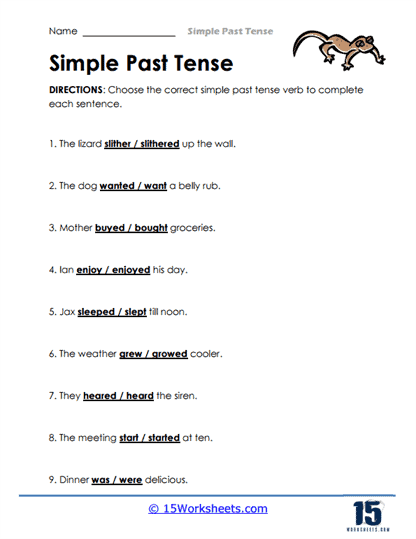 Tense Choice Worksheet