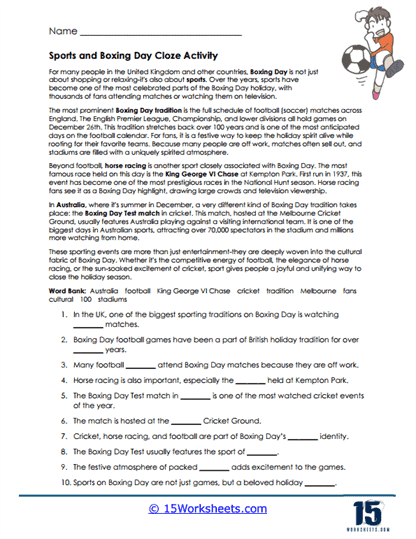 Sports Craze Worksheet