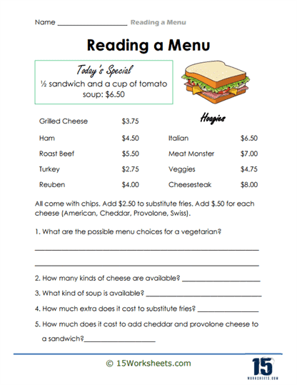 Meal Match Worksheet