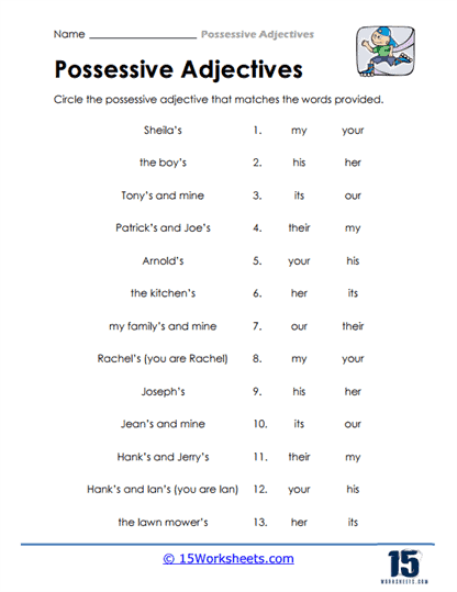 Adjective Align Worksheet