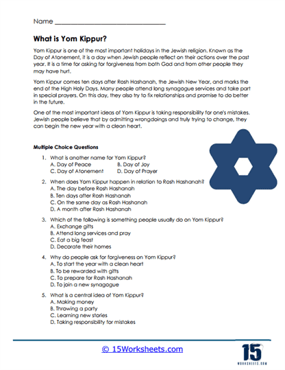 Kippur Guide Worksheet