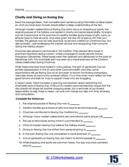 Giving Spirit Worksheet