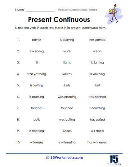 Circle the Tense Worksheet