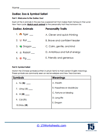 Zodiac Zoo Worksheet