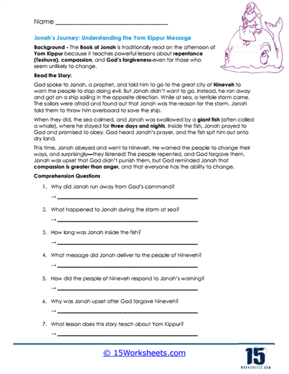 Jonah's Lesson Worksheet