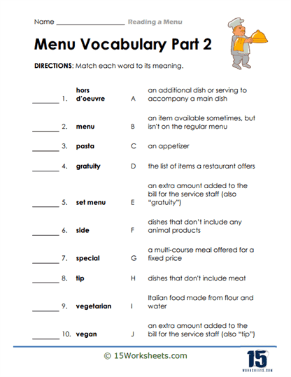 Food Terms Worksheet