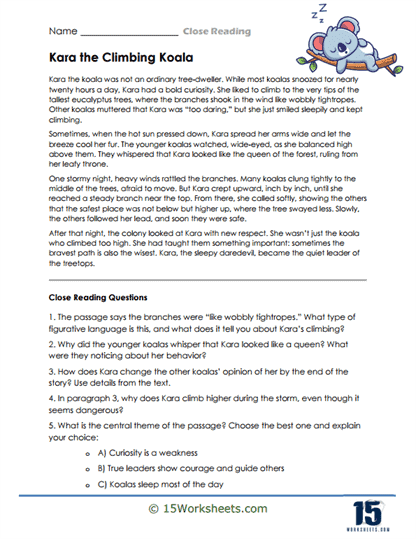 Skyward Koala Worksheet
