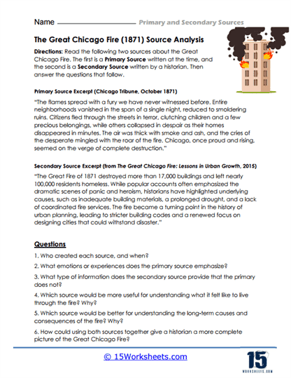 Great Chicago Fire Facts Worksheet