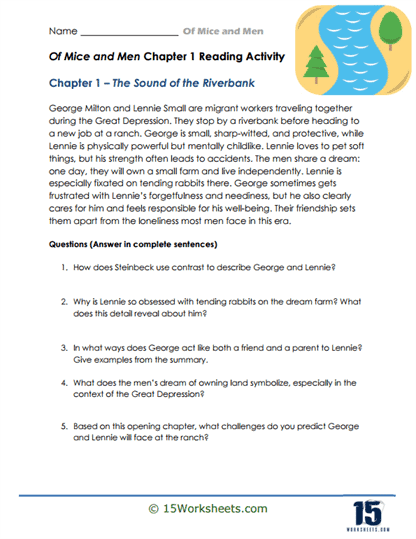 Of Mice and Men Worksheets
