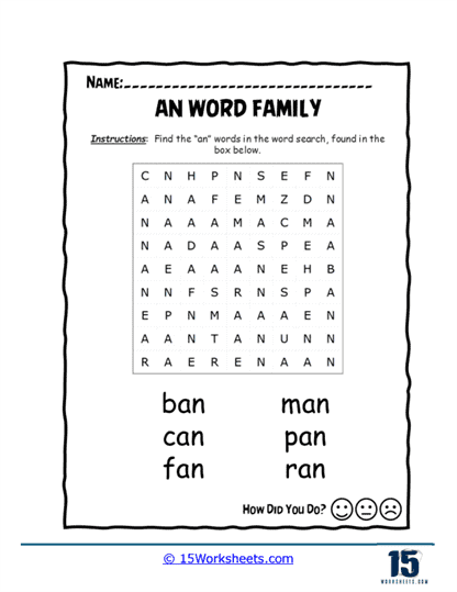 An Word Hunt Worksheet