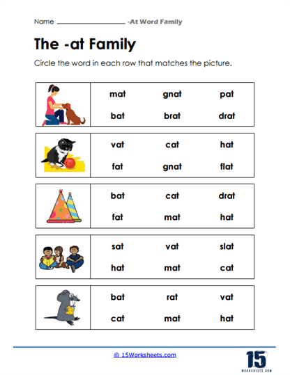 At Word Family Worksheets