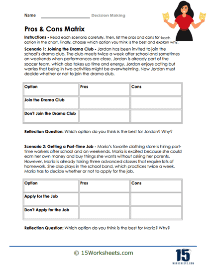 Drama Decisions Worksheet