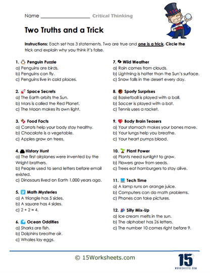 2 Truths and a Trick Worksheet