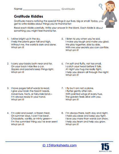 Riddle Thanks Worksheet