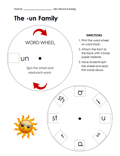 Word Wheel Spin Worksheet