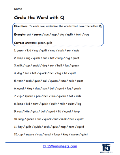 Queen Q Worksheet