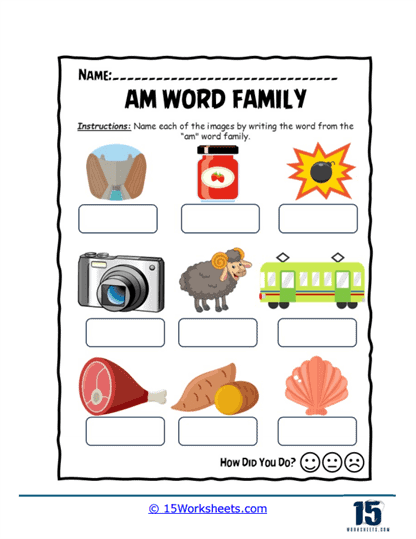 Am Word Family Worksheets