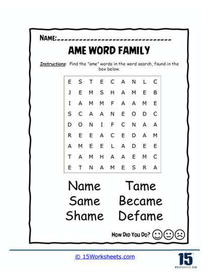 Name Game Search Worksheet