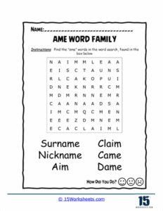 -ame Word Family Worksheets - 15 Worksheets.com