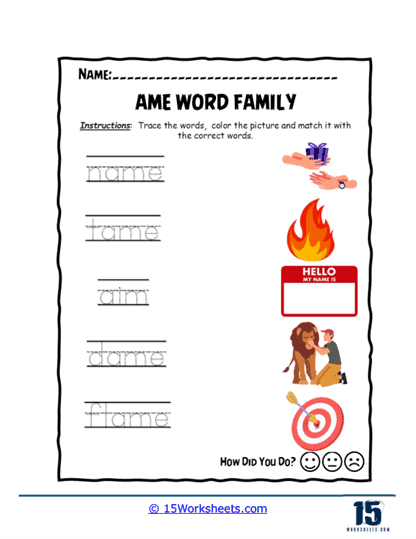Trace and Match Game Worksheet