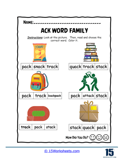 Ack Word Family Worksheets