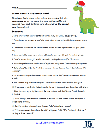 Homophone Hunt Worksheet